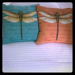 Pair of outdoor dragonfly pillows